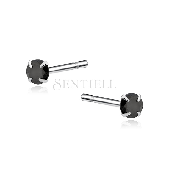 Silver (925) earrings round black zirconia diameter 3mm