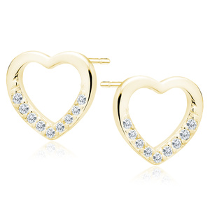 Silver (925) gold-plated heart earrings with white zirconia