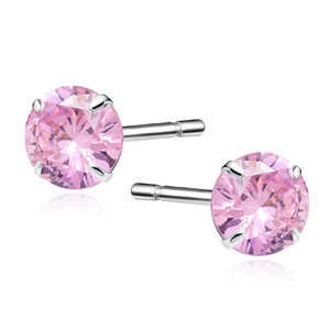 Silver (925) earrings round pink zirconia diameter 6mm