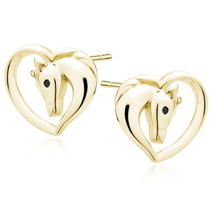 Silver (925) gold-plated heart earrings - horse with black eye