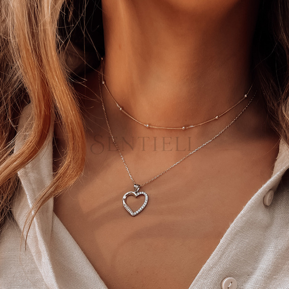 Silver (925) pendant - hollow heart with zirconias