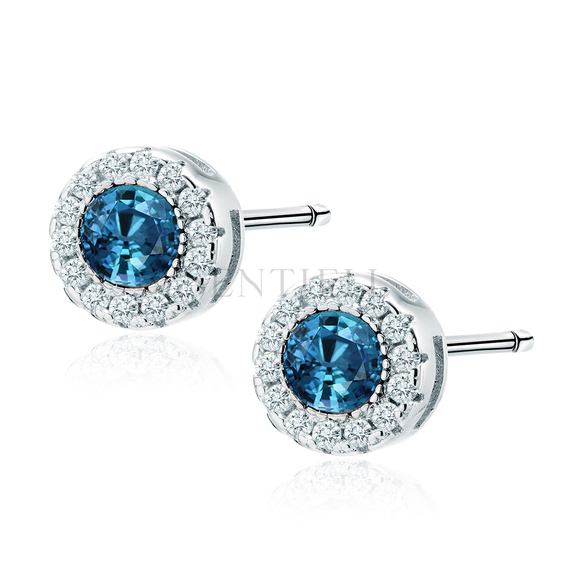 Silver (925) elegant round earrings with light sapphire