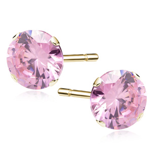 Silver (925) gold-plated earrings round pink zirconia diameter 8mm