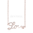 Silver (925) rose gold-plated necklace LOVE with white zirconias