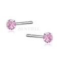 Silver (925) earrings round pink zirconia diameter 3mm