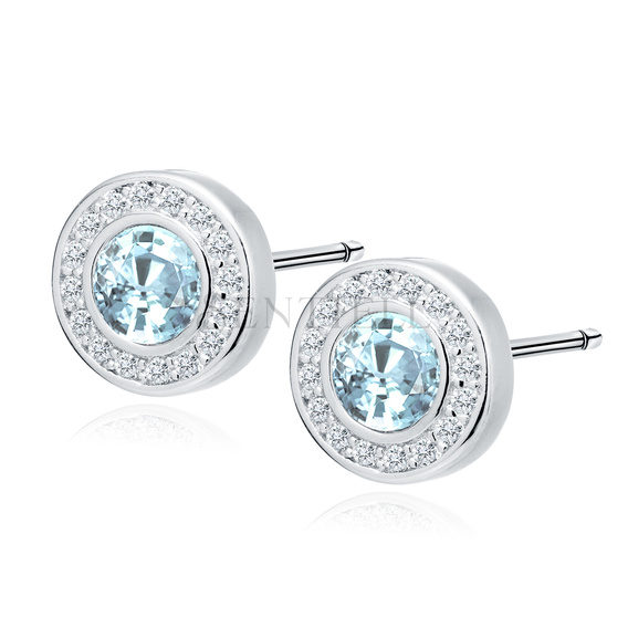 Silver (925) elegant round earrings with aqamarine zirconia