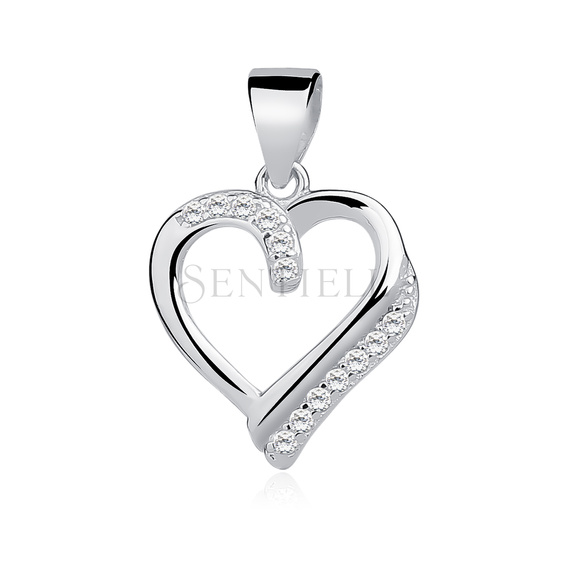 Silver (925) pendant - hollow heart with zirconia