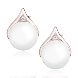 Silver (925) pearl earrings with zirconia, rose gold-plated