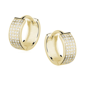 Silver (925) earrings hoop with four rows of zirconia, gold-plated