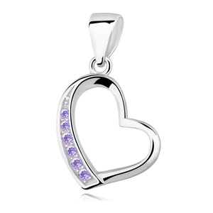 Silver (925) pendant - hollow heart with purple zirconia