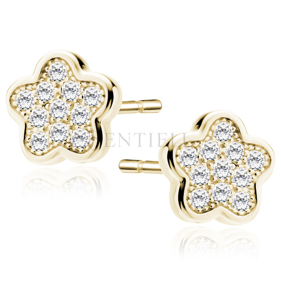 Silver (925) Earrings zirconia microsetting flowers gold plated