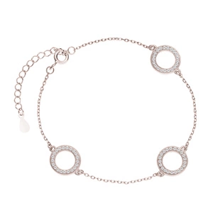 Silver (925) rose gold-plated delicate bracelet - circles with zirconias