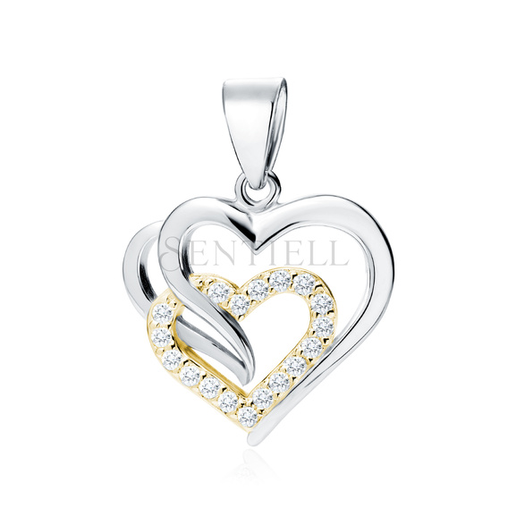 Silver (925) gold-plated pendant triple heart with white zirconia