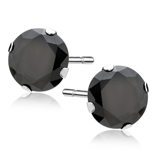 Silver (925) earrings round black zirconia diameter 10mm