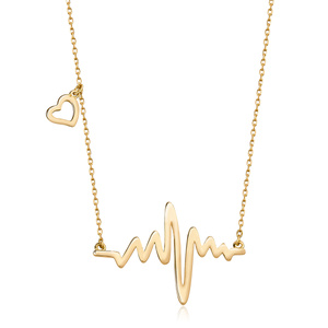 Silver (925) necklace heart and heartbeat - gold-plated