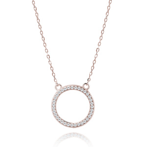 Silver (925) rose gold-plated necklace - circle with white zirconias