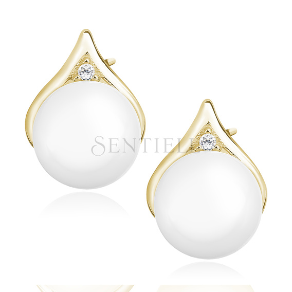 Silver (925) pearl earrings with zirconia, gold-plated