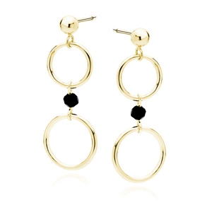 Silver (925) gold-plated earrings circles and black spinel