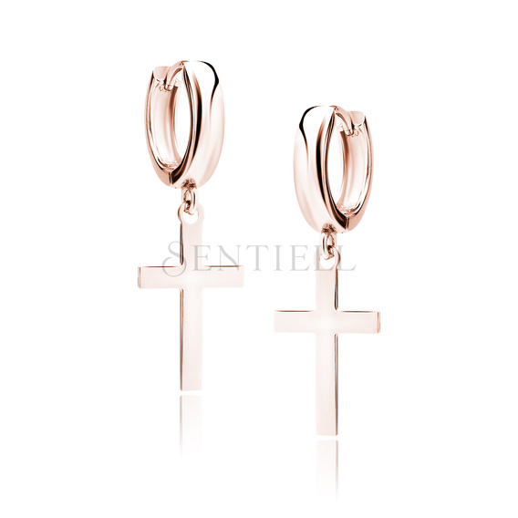 Silver (925) rose gold-plated earrings - circle with cross