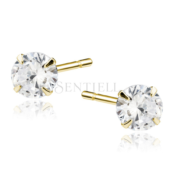 Silver (925) gold-plated earrings round white zirconia diameter 6mm