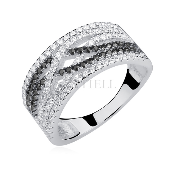 Silver (925) ring with white and black zirconia