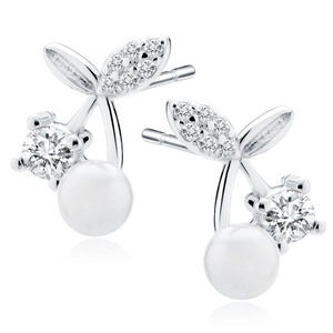 Silver (925) earrings - cherries with white zirconias and pearl