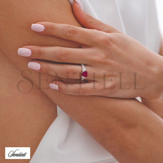 Silver (925) ring heart - ruby zirconia