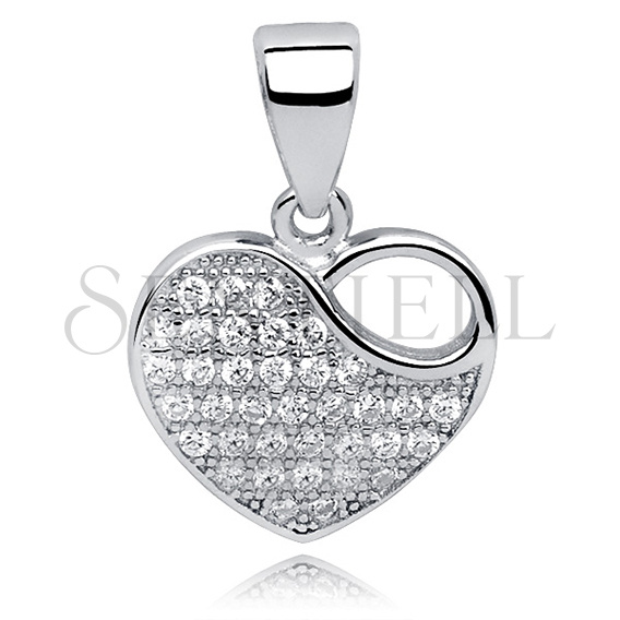 Silver (925) pendant white zirconia - heart with a hole