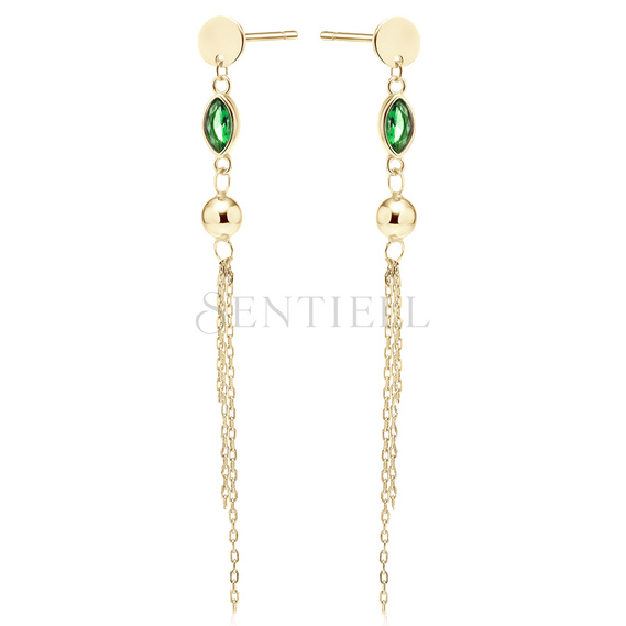 Silver (925) gold-plated earrings with emerald zirconia, ball and chains