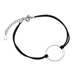 Silver (925) bracelet with black cord - circle