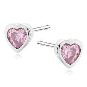 Silver (925) earrings pink zirconia heart