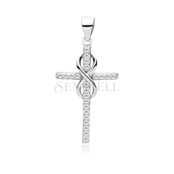 Silver (925) pendant cross with zirconia and infinity sign