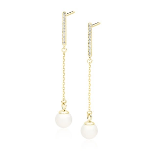 Silver (925) pearl  gold-plated earrings with white zirconias