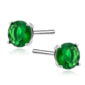 Silver (925) rhodium-plated earrings round green zirconia diameter 7mm