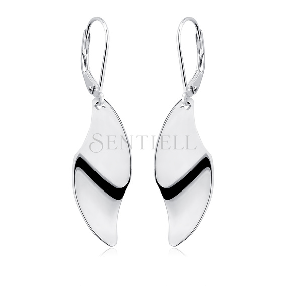 Silver (925) modern earrings highly polished - 1 leaf