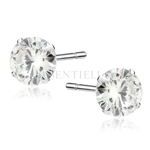 Silver (925) earrings round white zirconia diameter 7mm