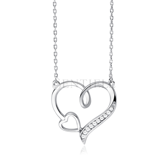 Silver (925) necklace - heart with zirconia