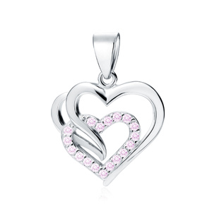 Silver (925) triple heart pendant with light pink zirconia