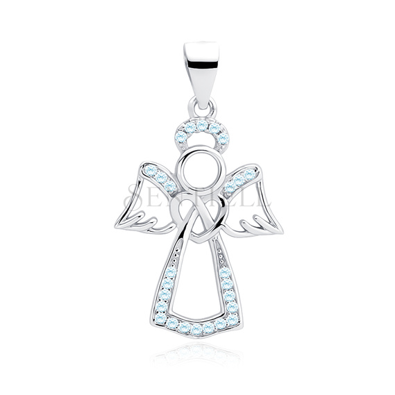 Silver (925) pendant with aquamarine zirconia - angel