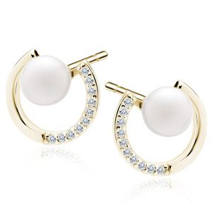 Silver (925) pearl gold-plated earrings with pearls and white zirconias