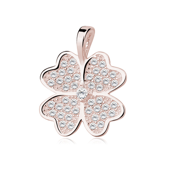 Silver (925) Clover pendant with zirconia rose gold-plated