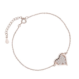 Silver (925) rose gold-plated bracelet, heart with zirconias