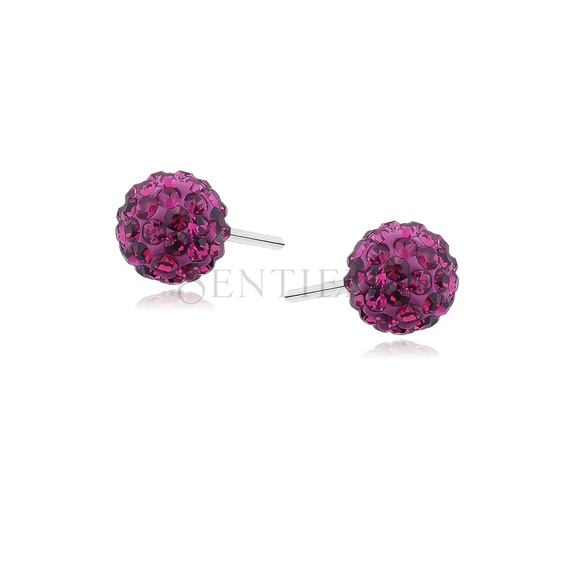 Silver (925) Earrings disco ball 6mm fuchsia