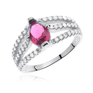 Silver (925) ring with ruby colored & white zirconia