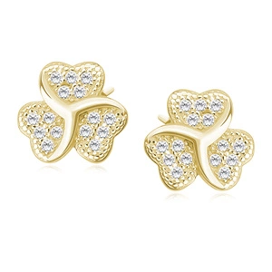 Silver (925) clover earrings with zirconia, gold-plated