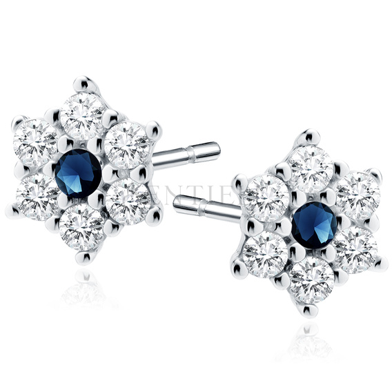 Silver (925) flower earrings with sapphire zirconia