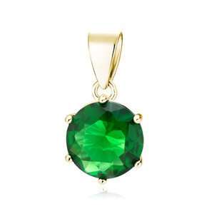 Silver (925) gold-plated pendant round green zirconia diameter - 10mm