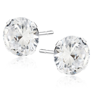 Silver (925) earrings round white zirconia diameter 10mm