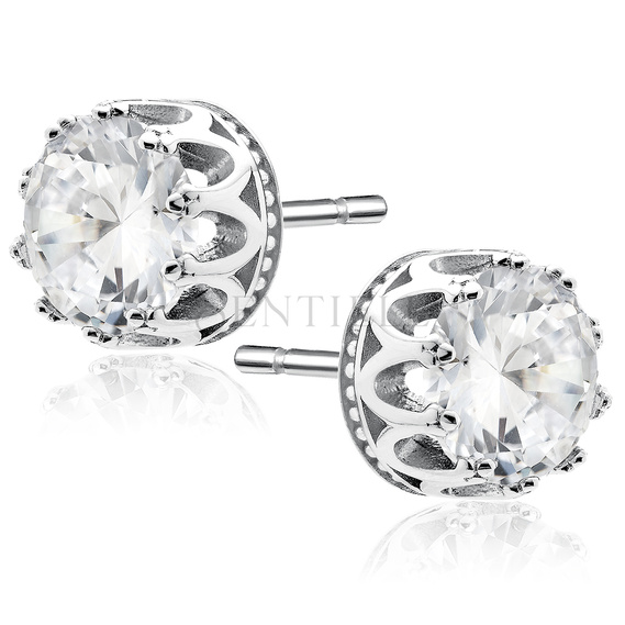 Silver (925) earrings round white zirconia