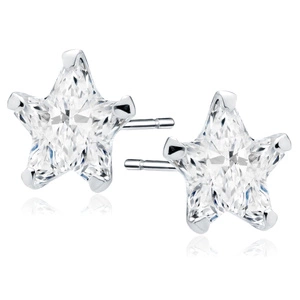 Silver (925) earrings white zirconia 7 x 7mm stars